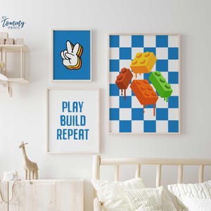 Set of 3 boys wall art prints with play theme and bright colours