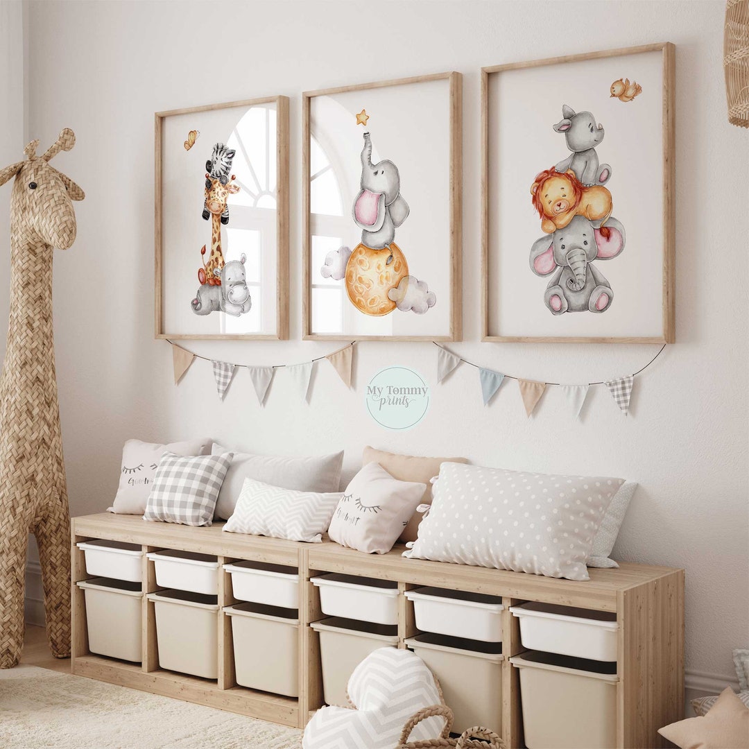 Set of 3 Safari Nursery Prints Gender Neutral Nursery Wall Art Safari ...