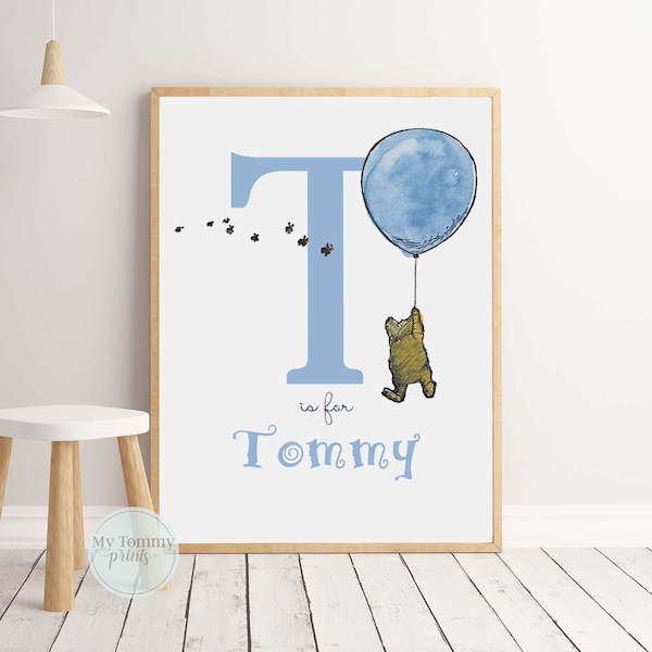 Winnie the Pooh Personalised Nursery Print For Kids Bedroom Wall Art Winnie The Pooh New Baby Gift Nursery Decor Initial wall Art