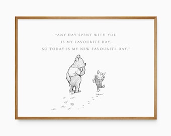 Winnie the Pooh Print with Piglet Quote Black and White Nursery Wall Art