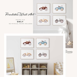 Vintage race car wall art set of 4 digital prints boys nursery decor retro car printable download