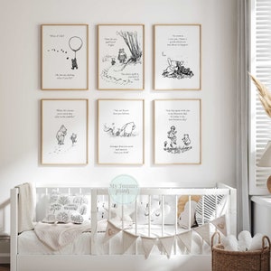 Winnie the Pooh Nursery Prints Set of 6 Gender Neutral Wall Art Inspirational Baby Quotes