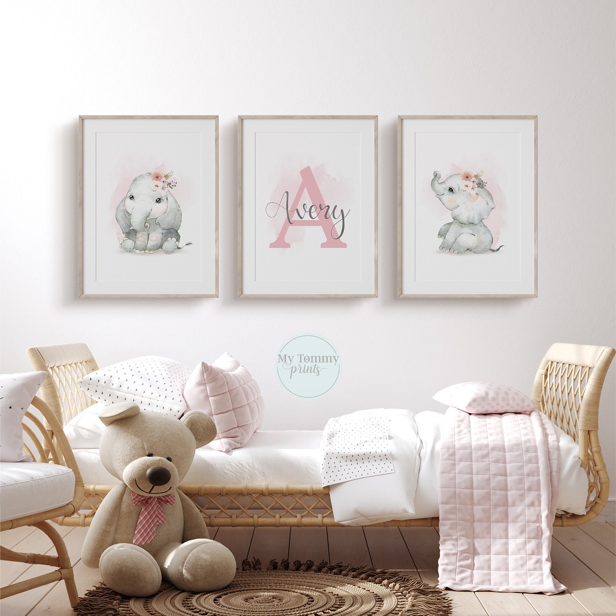 Prints 3 Bedroom Personalized Elephant Prints Art Set of Little Initial Baby Etsy - Nursery Girls Named Decor Gifts Personalised Wall Elephant Denmark