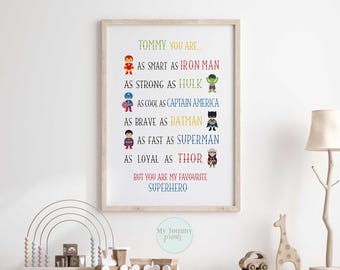 Personalized Superhero Print, Boys Bedroom Decor