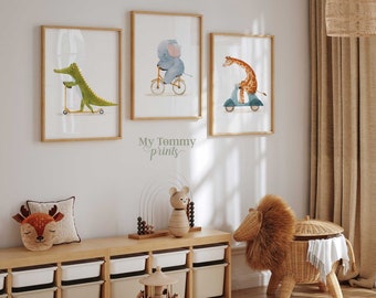 Animal Prints Set: Giraffe, Elephant, Alligator - Boys Room Decor