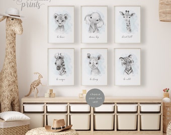 Safari prints baby jongens kinderkamer decor safari jungle dieren thema muur kunst jongens slaapkamer decor zwart-wit poster prints jongen safari dieren