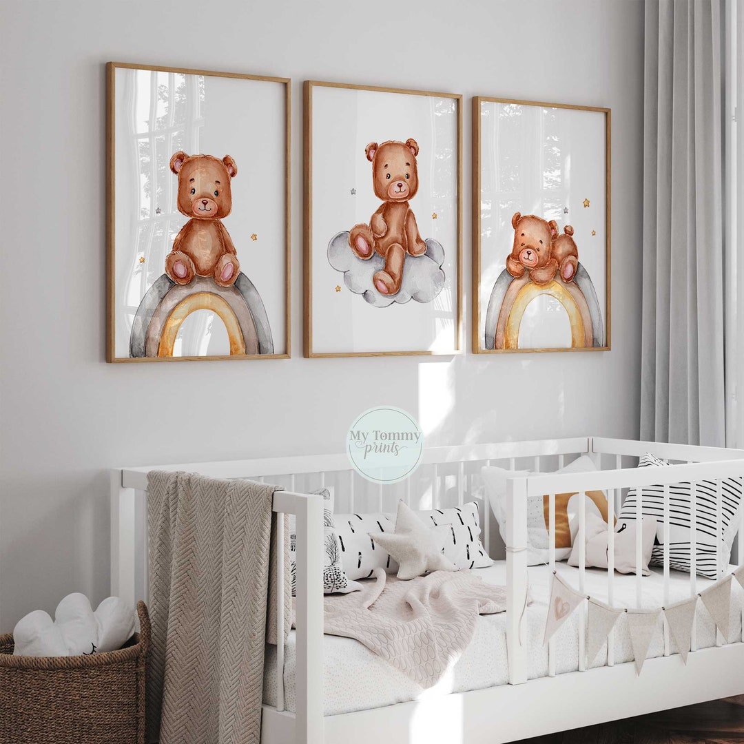 Set of 3 Teddy Bear Prints Gender Neutral Bear Wall Art - Etsy