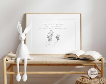Winnie de Poeh-citaatafdruk: zwart-wit kinderkamerkunst (digitale download)