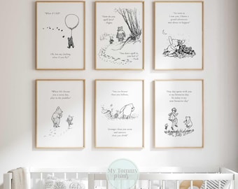 Winnie the Pooh Nursery Prints Set of 6 Gender Neutral Wall Art Inspirational Baby Quotes