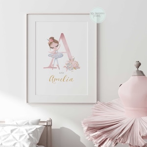 Personalised Girls Ballerina Print For Little Girls Bedroom Ballet Decor Nursery Print Initial Wall Art Ballet Dancer Personalized Gifts