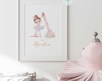 Personalised Girls Ballerina Print, Ballet Dancer Bedroom Decor
