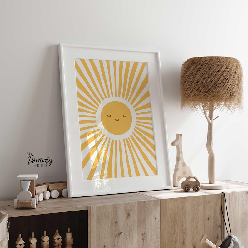 Sun Wall Art for Nursery, Smiling Sunshine Print, Baby Room Decor ...
