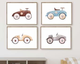 Vintage Car Prints Set of 4, Boys Nursery & Bedroom Decor
