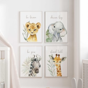 Safari Nursery Prints Set of 4 Jungle Animal Baby Room Wall Art