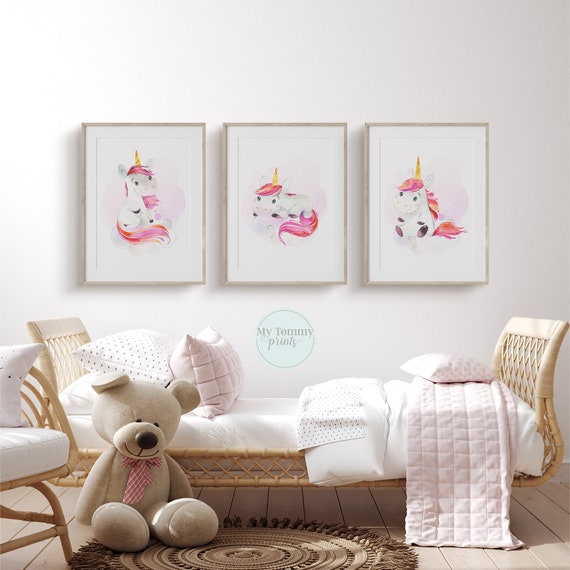 Set of 3 Cute Unicorn Prints Little Girls Bedroom Decor Baby