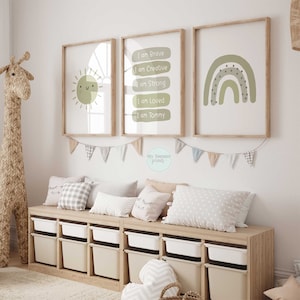 Personalised Affirmation Nursery Prints, Gender Neutral Kids Room Decor, Self Confidence Wall Art, Inspirational Print Set of 3