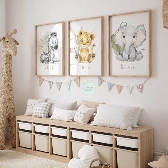 Set of 3 Safari Animals Gender Neutral Nursery Prints Bedroom