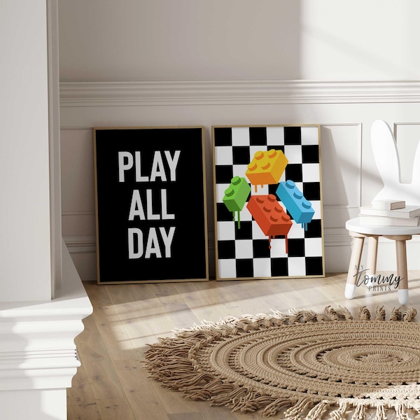 Building Brick Boys Wall Art Set: Playroom Decor Prints