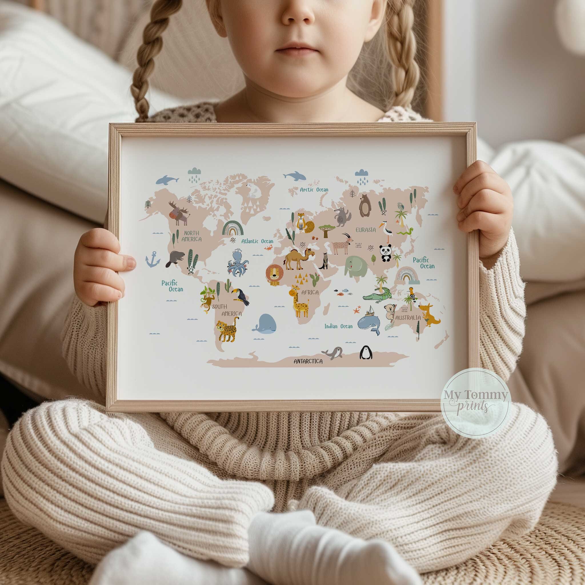 Animal World Map for Kids Educational Wall Art Print Nursery Decor - Etsy