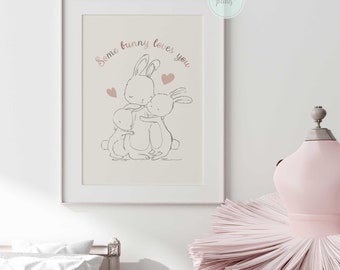 Hasen-Wandkunst, kleine Mädchen-Schlafzimmer-Dekoration, Hasen-Dekor fürs Kinderzimmer, Baby-Mädchen-Kaninchen-Kinderzimmer-Druck, Some Bunny Loves You Poster