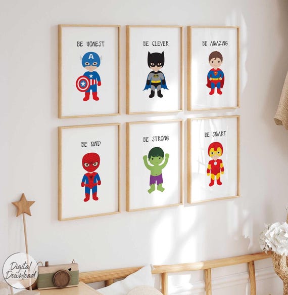 Superhero Prints Set of 6, Boys Bedroom Decor (Digital Download)