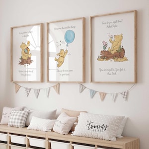 Winnie the Pooh Nursery Wall Art Set of 3 Prints Baby Room Decor