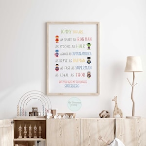 Super Heroes Personalised Print For Boys Bedroom Decor Super Hero For Toddlers Bedroom Prints Super heroes Wall Art Personalized Gifts