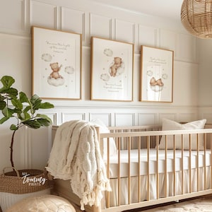 Bible Verse Nursery Print, Inspirational Christian Wall Art with Teddy Bear, Faith-Based Quote for Baby Room, Baptism or New Baby Gift