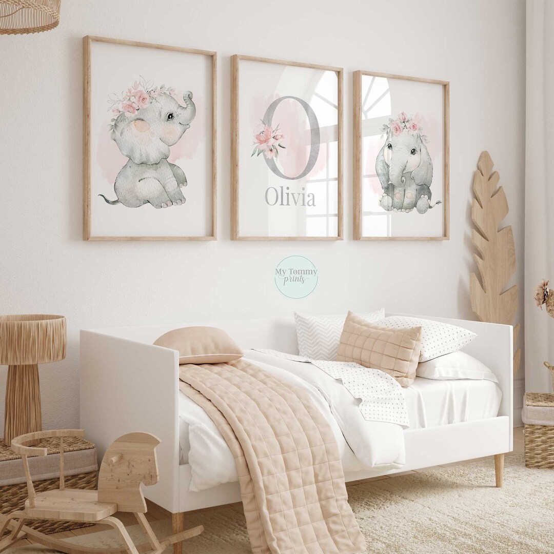 Set of 3 Baby Elephant Prints Baby Girls Nursery Prints Little Girls
