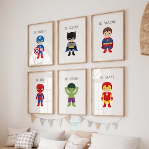 6er Set Superhero Prints für kleine Jungen Schlafzimmer Dekor Kleinkinder Schlafzimmer Drucke Superhelden Wandkunst