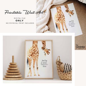 Giraffe Kinderzimmer Druck - Safari Tier Wand Kunst - ""Hello Little One" Babyzimmer Dekor - Digitaler Download Kunstwerk für Kinderzimmer."