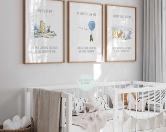 Winnie the Pooh Nursery Prints Set, Classic Quotes, Gender Neutral Decor