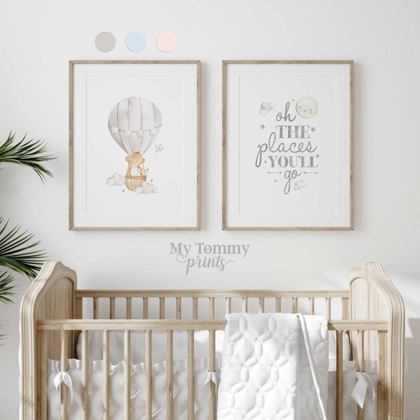 Hot air balloon nursery prints, oh the places you'll go nursery decor, Nursery prints baby boy, Hot air balloon prints baby girl