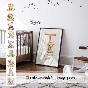 Personalisierte Baby Name Druck | Safari Kinderzimmer Poster | Benutzerdefinierte Geburtsdaten Wandkunst | Tier Baby Geschenk | Neutrales Kinderzimmer Dekor