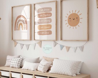 Personalised Boho Nursery Prints, Affirmation  Kids Wall Art