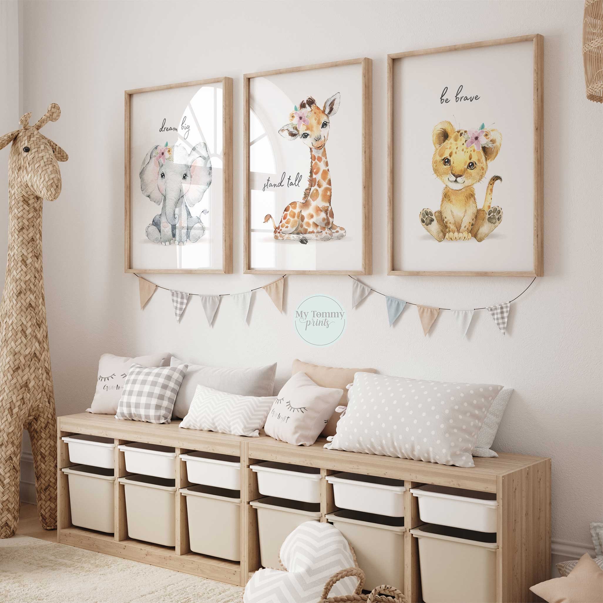 Set of 3 Safari Nursery Décor, Personalized Kids Room Wall Art Prints –  DiviArts Studio