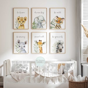 Set of 6 Jungle Animal Prints Gender Neutral Wall Art Safari Theme Nursery Prints Bedroom Decor Newborn Baby Gifts