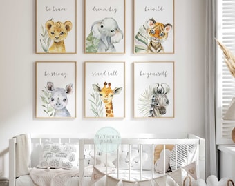 Set of 6 Jungle Animal Prints Gender Neutral Wall Art Safari Theme Nursery Prints Bedroom Decor Newborn Baby Gifts