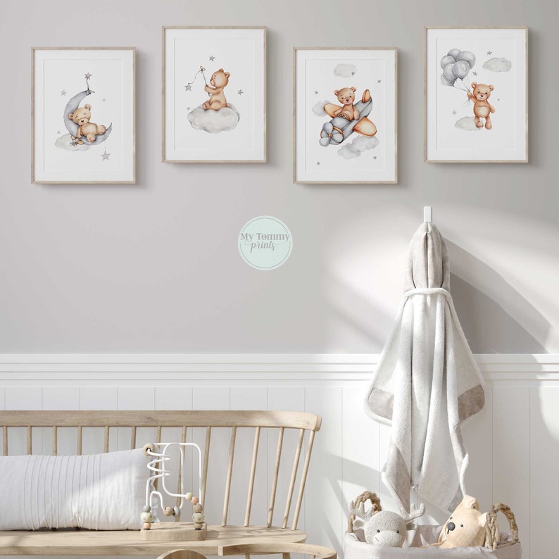 Set of 4 Teddy Bear Nursery Prints Boys Wall Art Bedroom Decor - Etsy