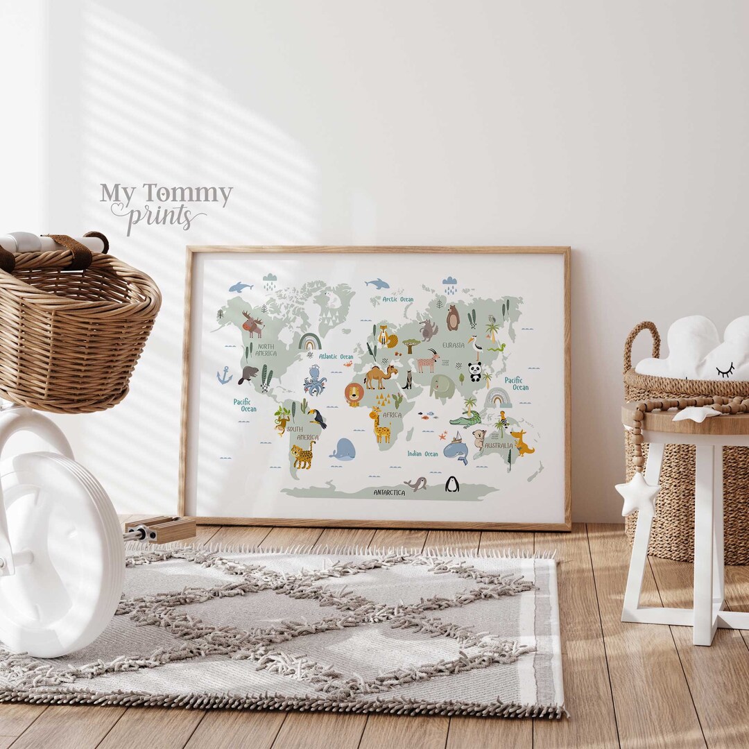 Kids World Map Poster, Map for Kids, Educational Playroom Prints ...