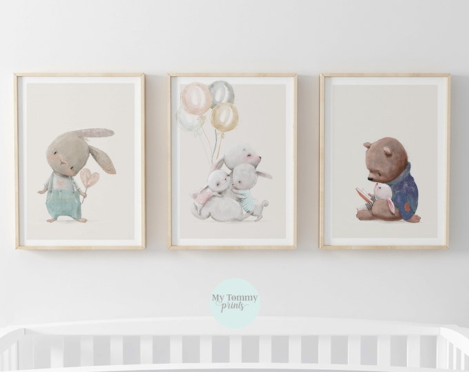 Set of 3 Gender Neutral Nursery Prints Neutral Children's Etsy