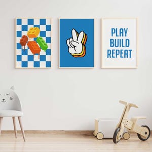 Set of modern kids wall art prints for toddler or boys bedroom