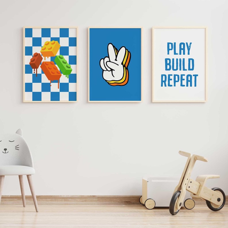 Set of modern kids wall art prints for toddler or boys bedroom