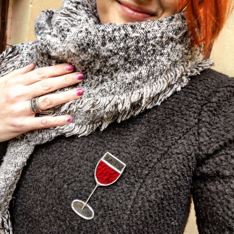 Wine pin Stain glass jewelry Glass of Wine brooch Gift for girlfriend