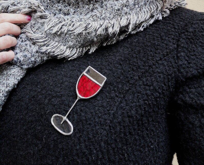 Wine pin Stain glass jewelry Glass of Wine brooch Gift for girlfriend
