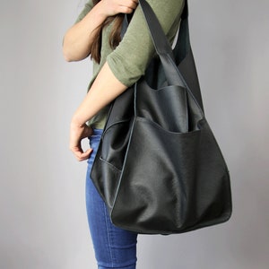 Soft Leather Black Bag, Black Leather Tote, Slouchy Tote, Black Letaher Shoulder Bag, Black Purse, Leather Tote Work Bag, BOLOGNA Bag
