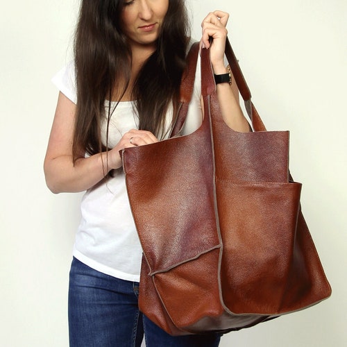 Leather Work Bag Leather Campus Bag Large Leather Purse - Etsy