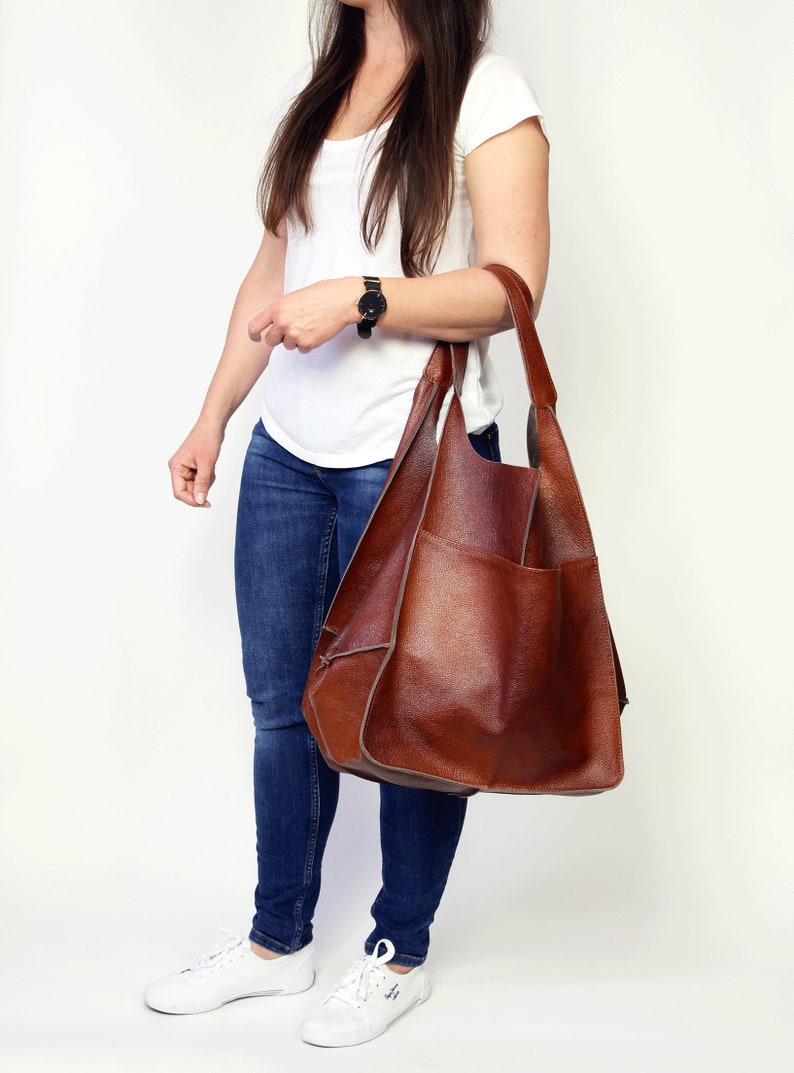 Leather Work Bag, Leather Campus Bag, Large Leather Purse, Leather Tote ...