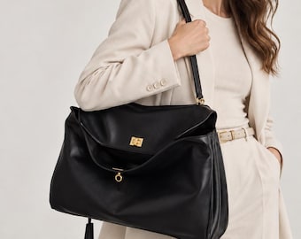 Bolso tote de piel auténtica, bolso de hombro grande y suave, bolso de mano extragrande para uso diario.