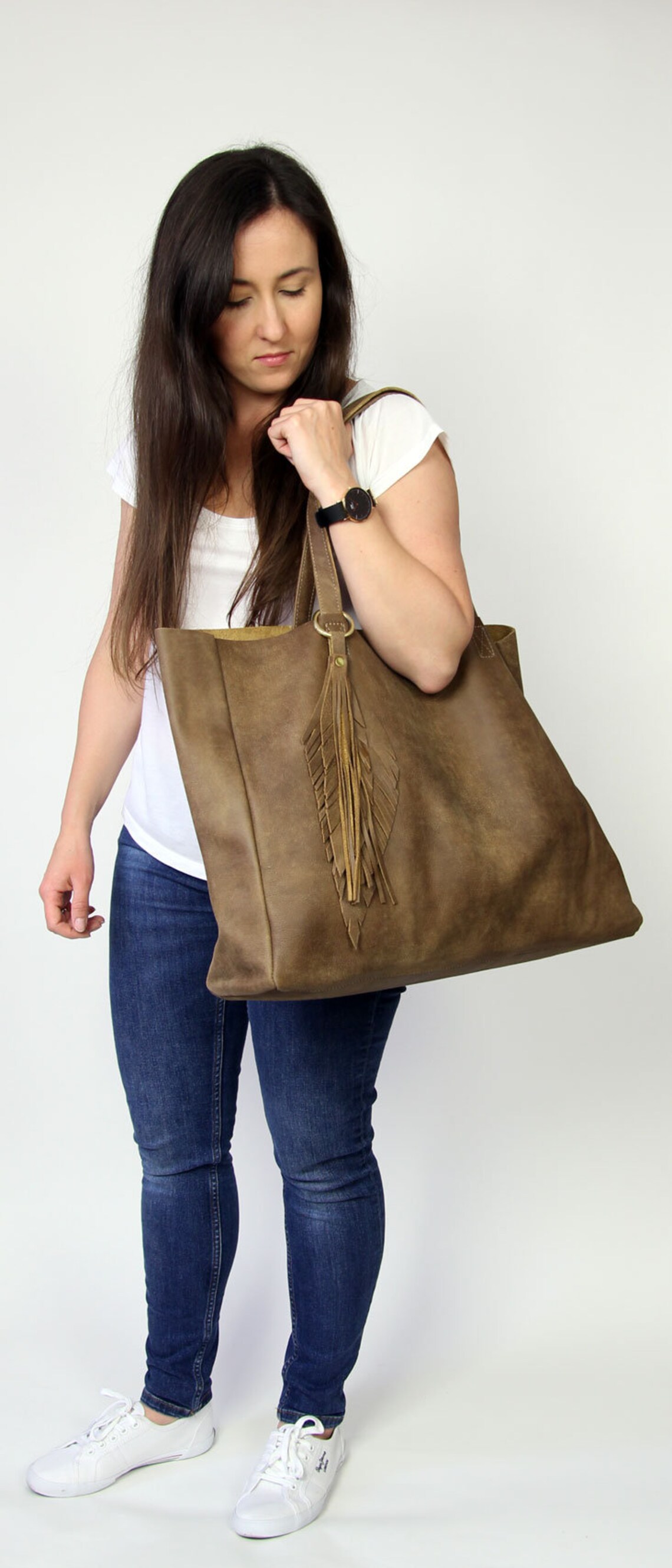 Large Tote Bag LEATHER SHOULDER Bag Carry on Bag Top Grain Etsy